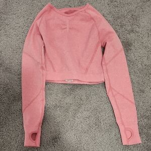 Women's Pink Crop Top for Workouts with Thumb Hole | Size S